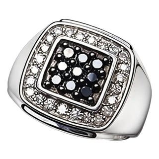Late 20th Century Sterling 925 Silver Black White Diamond Men's Band Ring, Size 10.5 For Sale