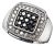 Late 20th Century Sterling 925 Silver Black White Diamond Men's Band Ring, Size 10.5 For Sale