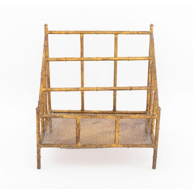Hollywood Regency Gilt Metal Faux Bamboo Canterbury. 20.25" H x 18.25" W x 14.25" D. Provenance: From a Connecticut Estate.