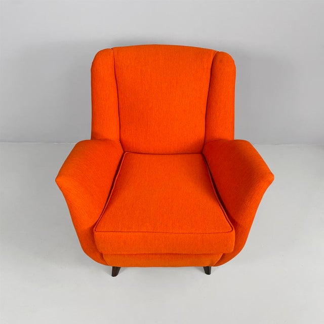 Wood Italian Mid-Century Modern Orange Fabric and Wood Armchair, 1950s For Sale - Image 7 of 18