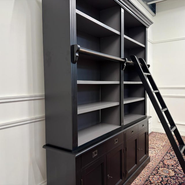 Large English Black Bookcase For Sale - Image 9 of 17