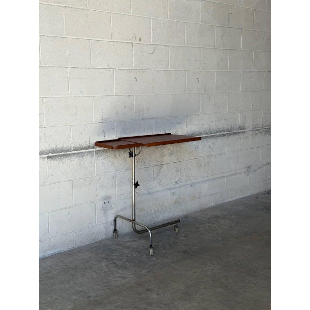 Teak Rolling Side Table With Adjustable Height Chrome Base Vintage Mid-Century Modern 1960s For Sale - Image 4 of 11