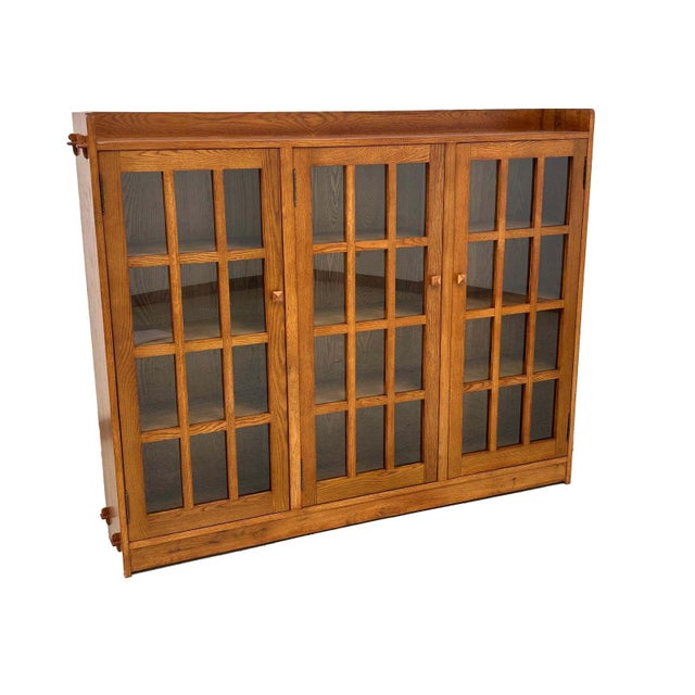 Brown Mission Oak 3 Door Display Bookcase For Sale - Image 8 of 18