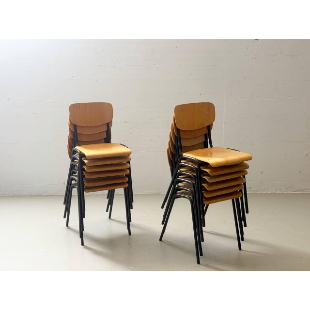 Stackable Studio Chair with Black Lacquered Steel Frame, 1990s For Sale - Image 9 of 17