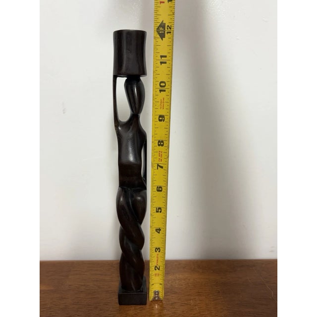 Vintage Hand-Carved Dark Wood Figural Candlestick, 12 Inch For Sale - Image 10 of 10