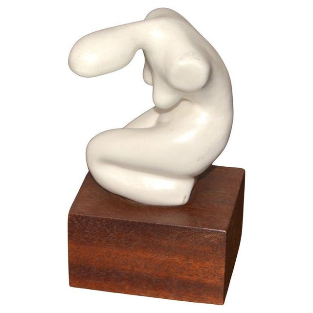 1970s 1970s Mid-Century Modern Kneeling Nude Ceramic Female Sculpture Rosewood Base For Sale - Image 5 of 14