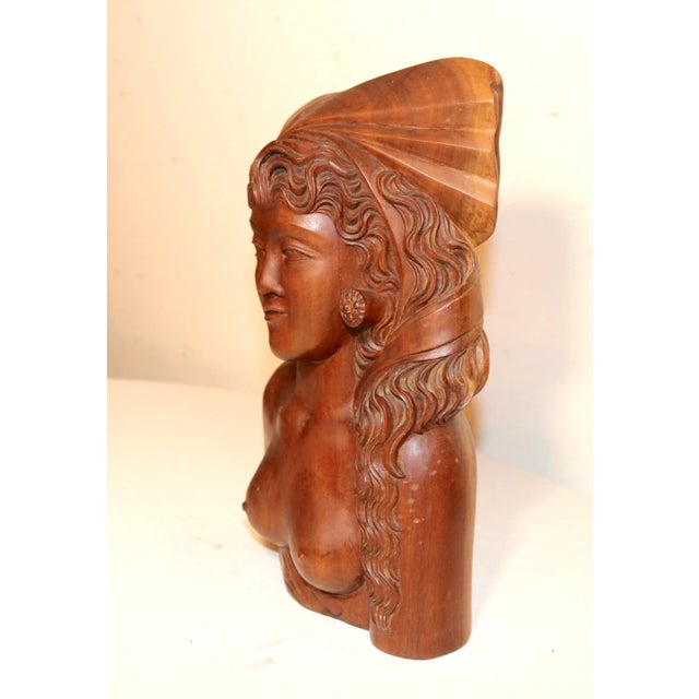 Wood 1940s Carved Balinese Indonesian Bali Nude Lady Bust Wood Carving Sculpture For Sale - Image 7 of 12