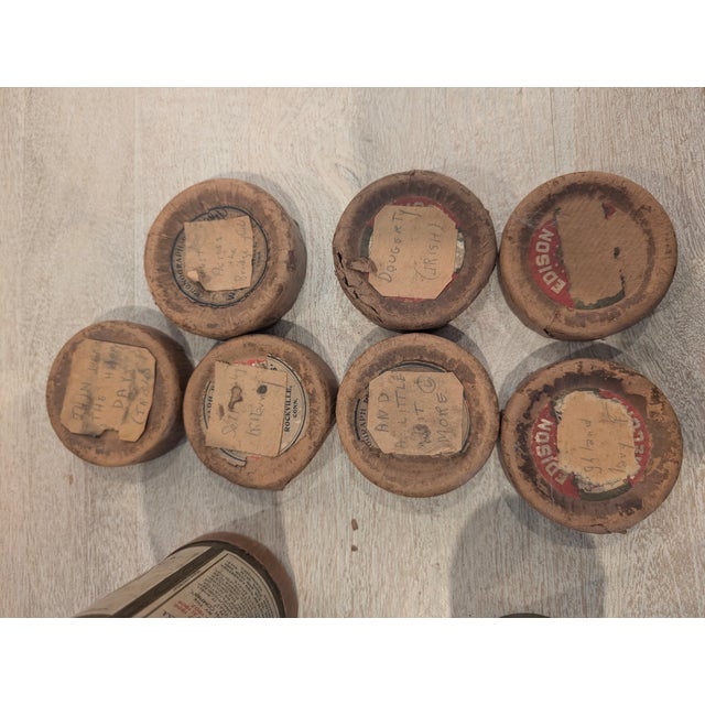 Antique Thomas Edison Phonograph With Black Horn and Music Cylinders For Sale - Image 12 of 18