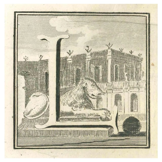 Luigi Vanvitelli, Letter of the Alphabet L, Etching, 18th Century For Sale