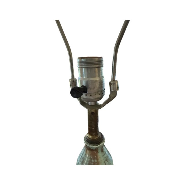 1950s Mid-Century Modern California Pottery Sputnik Lamp Aqua & Gold Splatter Glaze For Sale - Image 13 of 14
