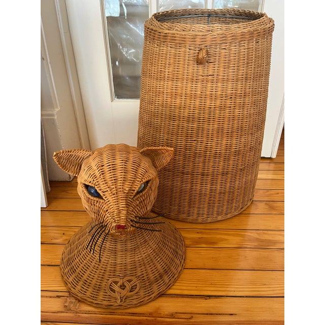 Wood 1970’s Large Wicker Cat Basket/Hamper For Sale - Image 7 of 10