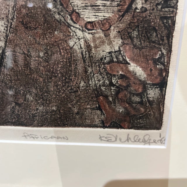 20th Century Woodcut Print Signed Framed Titled as African 1 Out of 5 For Sale - Image 4 of 8