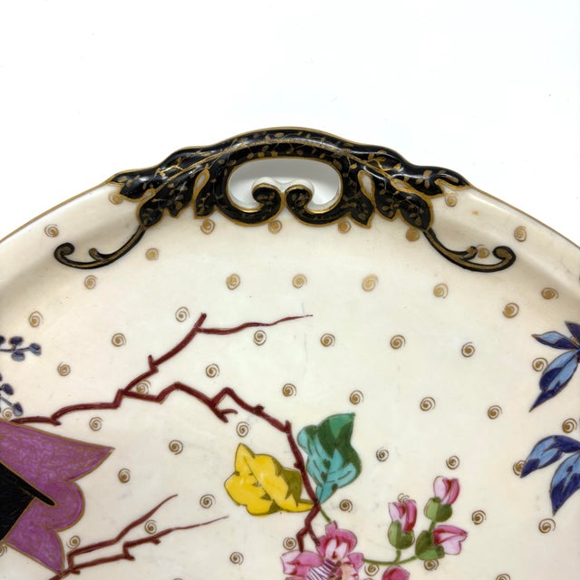 Beige Meiji Period Japanese Export Japonisme Porcelain Cabinet Plates, C. 1890–1910 - Matched Pair For Sale - Image 8 of 9