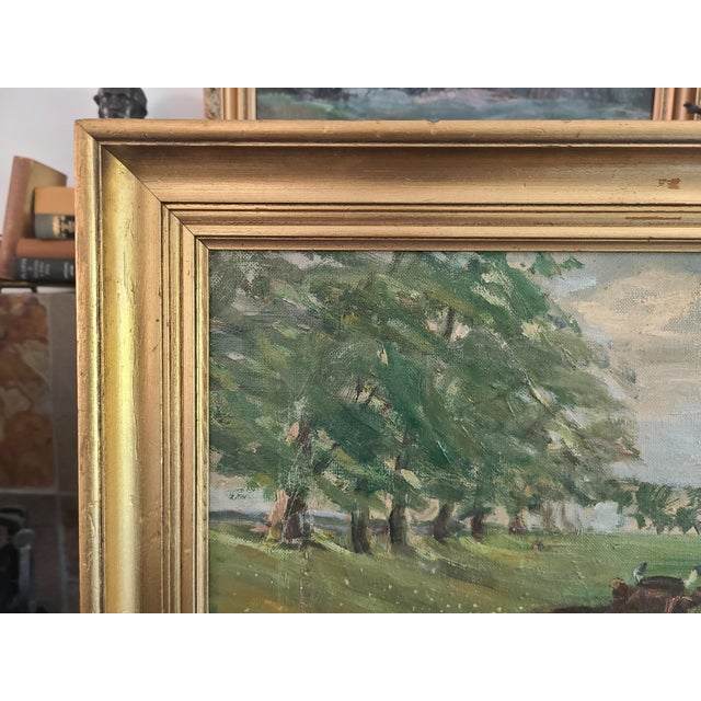 1930s Oil Painting Rural Countryside Landscape With Cow For Sale - Image 11 of 16