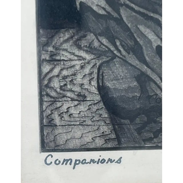 Printmaking Materials Figurative Abstract Etching on Paper Titled Companions by Jospeh Passalacqua 1950's For Sale - Image 7 of 9