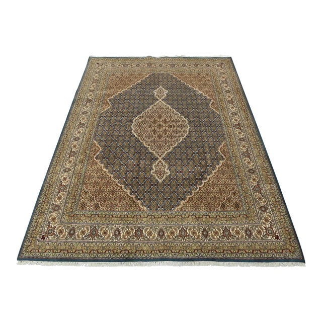 Tabriz Mahi Rug 8' X 10'3'' Blue Wool Traditional Hand-Knotted Oriental Carpet For Sale