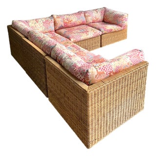 Vintage Woven Rattan Sectional Sofa For Sale