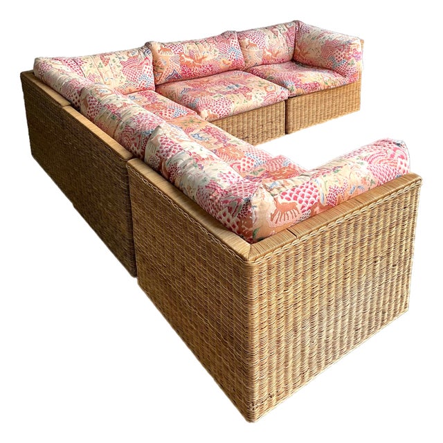 Vintage Woven Rattan Sectional Sofa For Sale