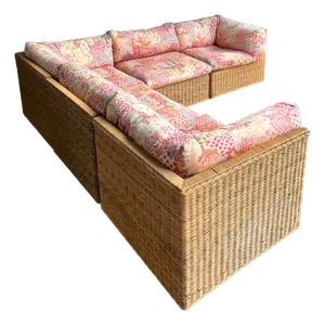 Vintage Woven Rattan Sectional Sofa