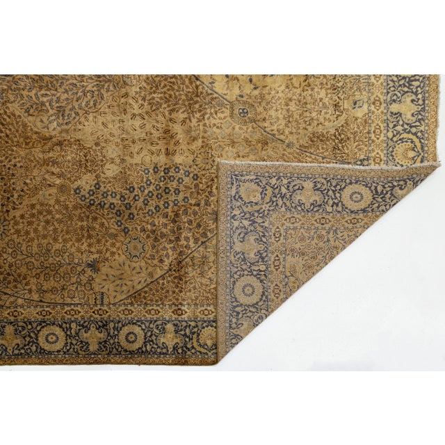 Transitional 1920's Antique Tabriz Style Rug Golden Ochre & Indigo Tree of Life Design For Sale - Image 3 of 12