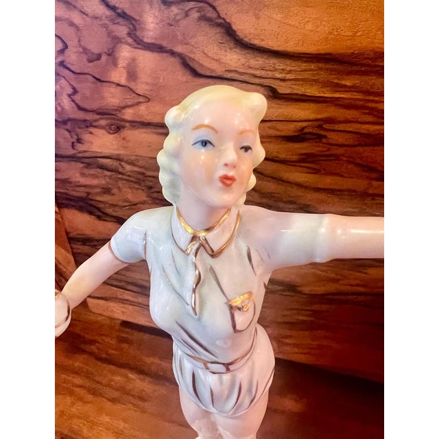 Art Deco Porcelain Girl with Ball Figurine from Neuendorf, 1930s, in Flawless conditions. Designed 1920 to 1949