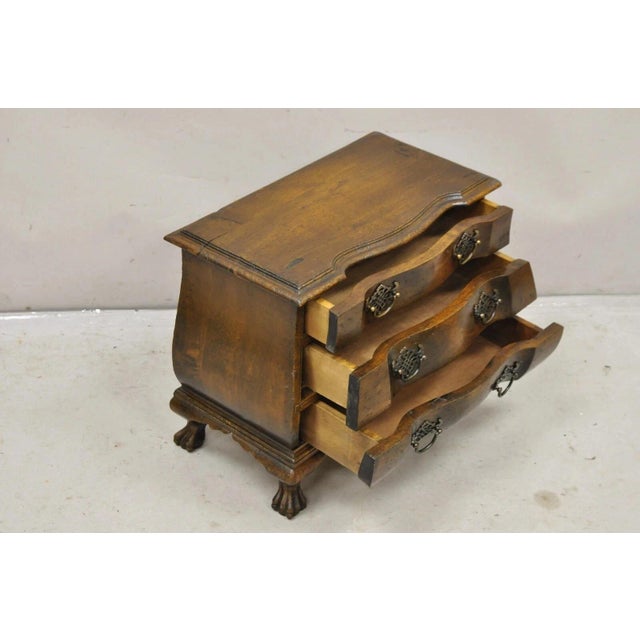 Vintage Small Salesman Sample Chippendale Georgian Style 3 Drawer Bombe Commode For Sale - Image 10 of 12