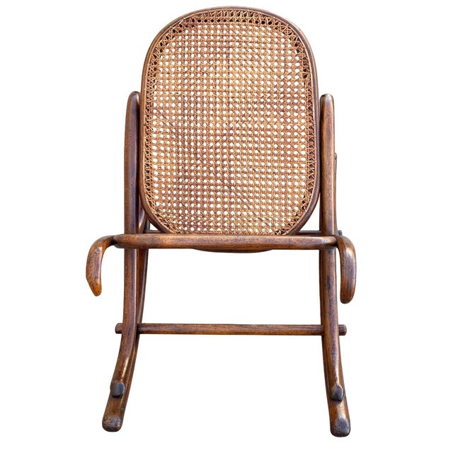 Antique Vienna Secession Light Bent Oak & Caine Rocking Foot Stool Attributed to Thonet No.7001 For Sale In Los Angeles - Image 6 of 8