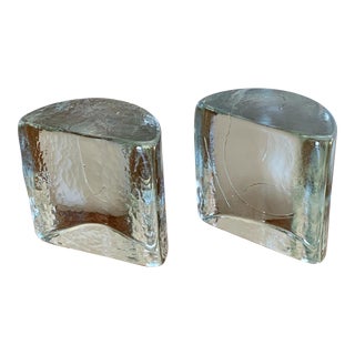 1970s Vintage Post Modern Glass Bookends - Set of 2 For Sale