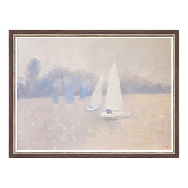 Bernard Myers, Dingy Sailing on the Thames, 1990s, Oil Pastel on Paper For Sale