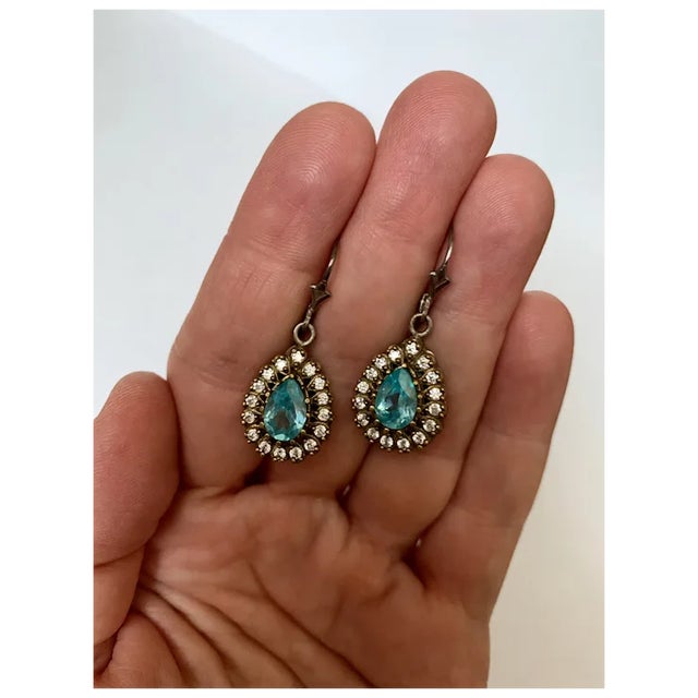 1940s Pair of Teardrop Blue Topaz Earrings For Sale - Image 9 of 10