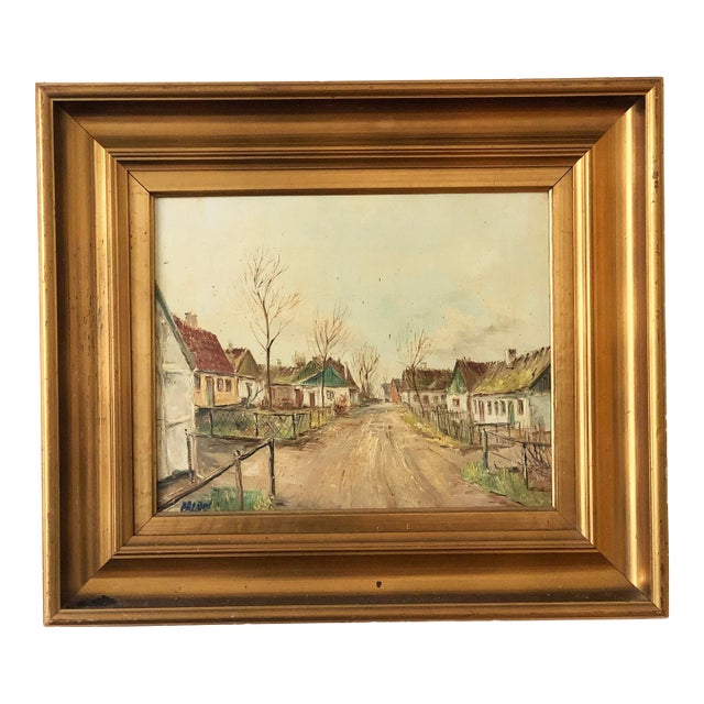 Vintage Original Cottage Oil Painting: Framed Countryside Wall Art For Sale