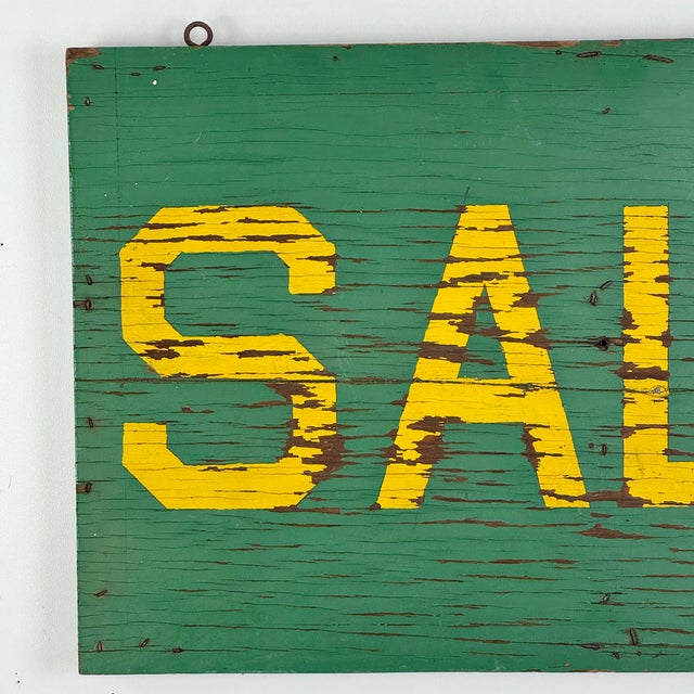 Mid 20th Century Vintage Green & Yellow "Sale" Wooden Sign For Sale - Image 5 of 7