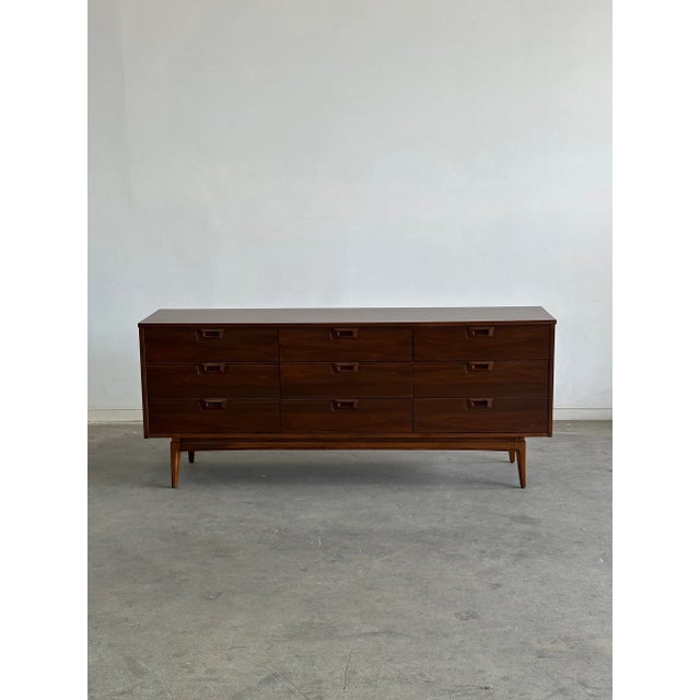 1960s 1960s Walnut Triple Dresser With Sculpted Handles For Sale - Image 5 of 10