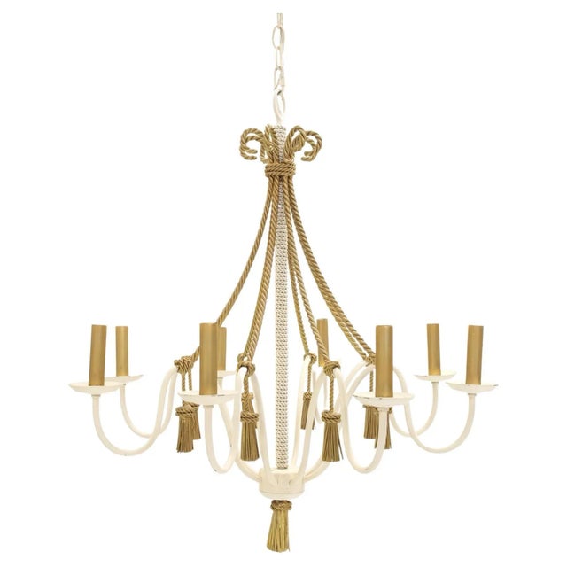 Metal Tassels & Twisted Rope Motive 8 Candles Light Fixture Chandelier For Sale - Image 13 of 13