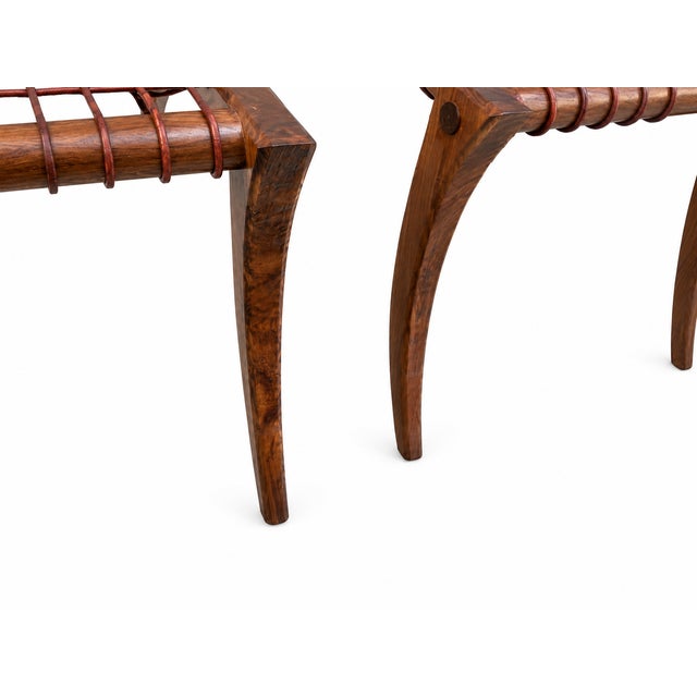 Vintage Solid Walnut Klismos Ottomans- Pair For Sale - Image 4 of 6
