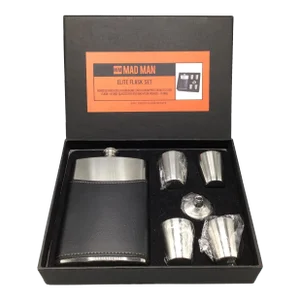 Vintage Mad Man Elite Stainless Steel Flask Set With 4 Shot Glasses, 1 Flask and 1 Funnel in Original Gift Box - 7 Piece