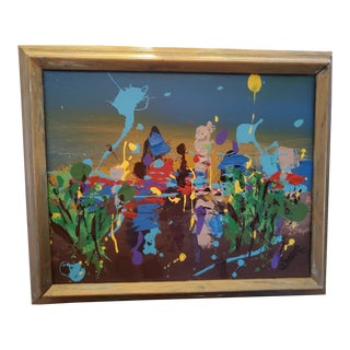 "Midnight at the Oasis" Contemporary Abstract Mixed-Media Painting, Framed For Sale