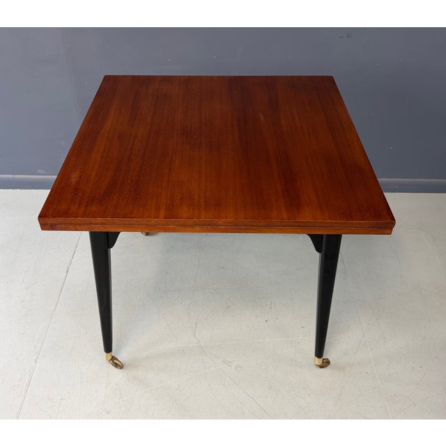 1950s Edward Wormley for Dunbar Flip-Top Expandable Table and Brass Castors For Sale In Philadelphia - Image 6 of 12