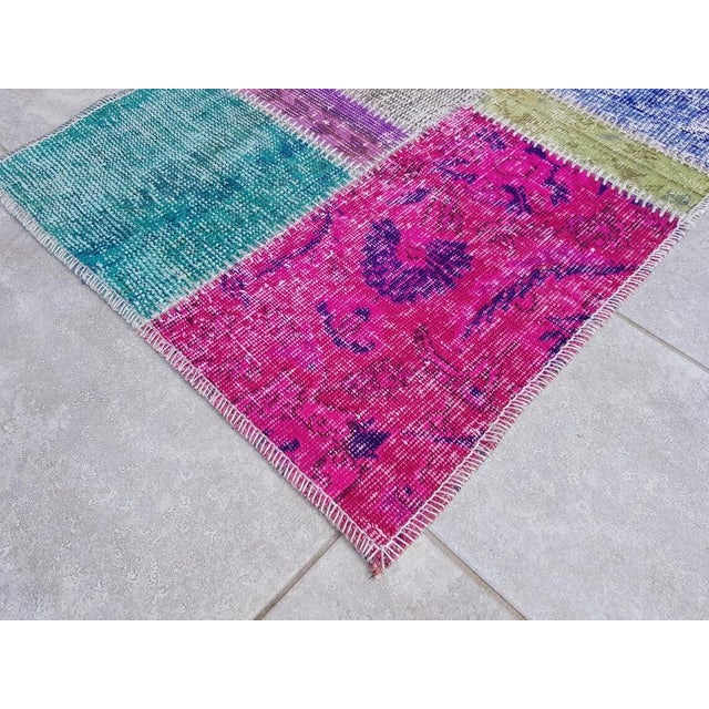 Mid 20th Century Green & Pink Handnotted Runner For Sale - Image 6 of 10