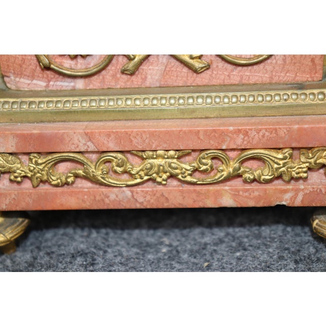 1920's Antique French Marble Bronze Mantel Clock For Sale - Image 10 of 15