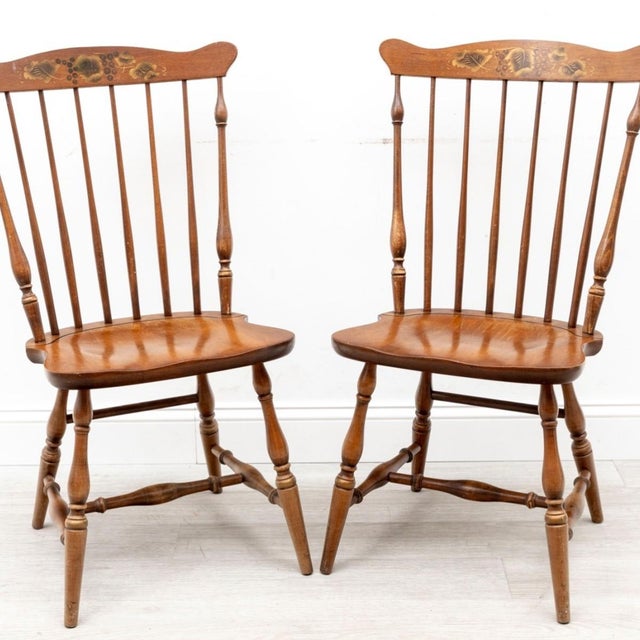 Wood Pair of Vintage L. Hitchcock Maple Windsor Fan-Back Side Chairs, Hand-Stenciled, Circa 1970 For Sale - Image 7 of 7