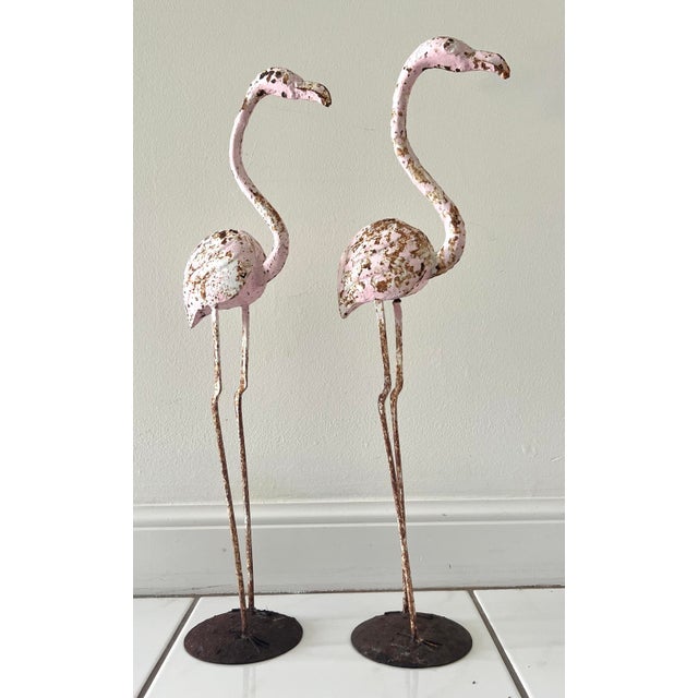 French Zinc Painted Pair of Flamingo Ornaments For Sale - Image 4 of 7