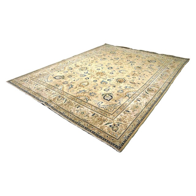 1920s Antique Persian Tabriz Wool 10x13 Tan, Ivory & Blue Handmade Area Rug #1142766 For Sale - Image 5 of 7