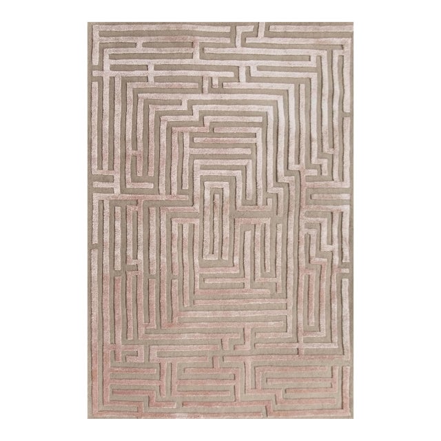 Anatolia Hand-Tufted Maze Rug, Peony Pink, 4x6 For Sale