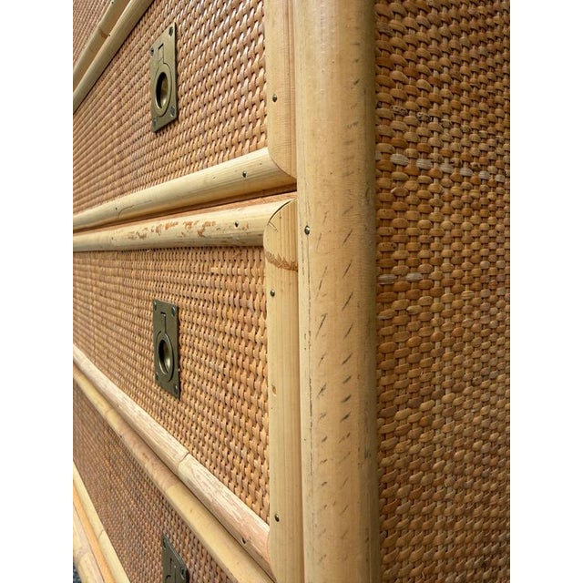 Rattan Bamboo Chest of Drawers with Brass Handles from Dal Vera, Italy For Sale - Image 10 of 11