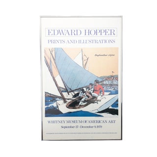 Edward Hopper 1970s Sailboat Original Illustrated Art Print - Whitney Museum Exhibit Poster For Sale