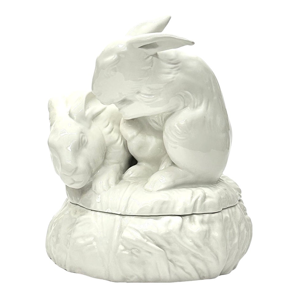 Vintage Blanc De Chine Ceramic Rabbits Lidded Container | Chairish