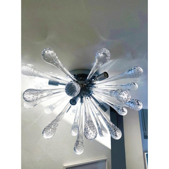 Mid-Century Modern Italian Sputnik Flush Mount with Drops in Murano Glass by Simoeng For Sale - Image 3 of 7