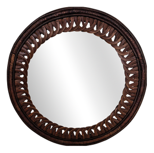 Vintage Italian Round Wood Wall Mirror, 1970s