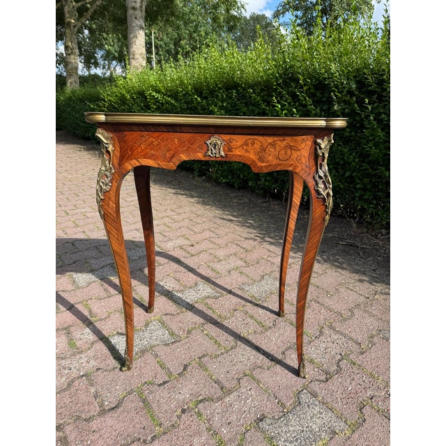 Wood 1860 French Louis XV Marquetry Fruitwood Center Table For Sale - Image 7 of 16